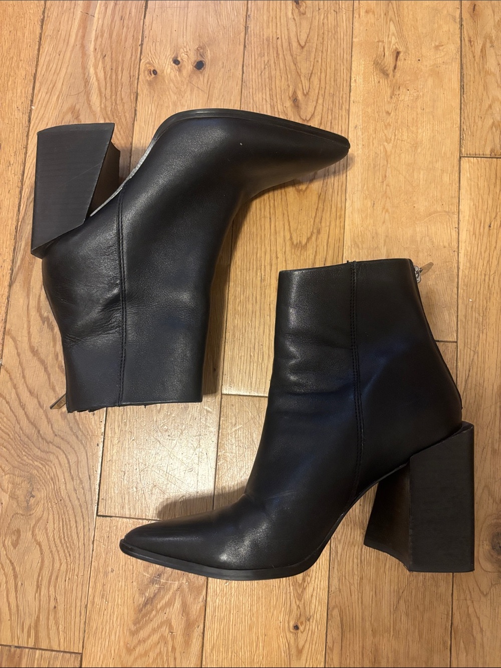 Steve Madden Black Leather Pointed Block Heel Ankle Boots